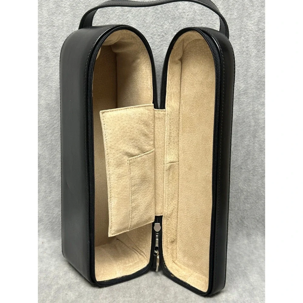 Royce Single Bottle Wine Carrier Black Leather‎ Zippered Travel Tote Bag
